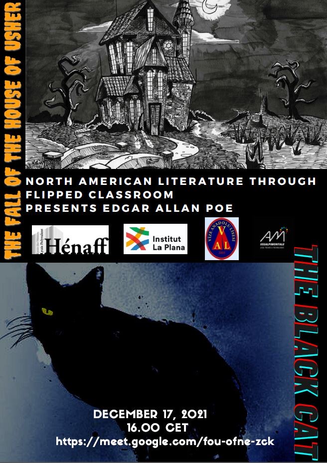 Evento E-Twinning “North American Literature …through flipped classroom” video conference on Edgar Allan Poe and his The Black Cat + The fall of the House of Usher.
